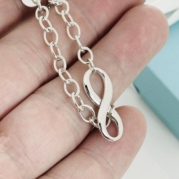 18" Tiffany & Co Infinity Pendant Necklace Large Heavy Oval Links in Silver