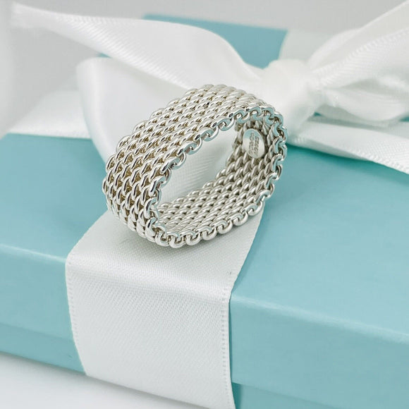 Size 6.5 Tiffany Somerset Ring Mesh Weave Flexible Sterling Silver