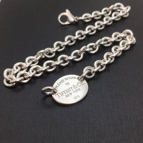 17” Please Return To Tiffany Oval Tag Choker Pendant Necklace in Sterling Silver - 0