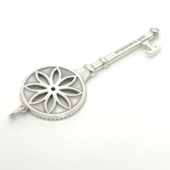 Tiffany T Daisy Flower Diamond Key Pendant in Sterling Silver Size Large 2.4"