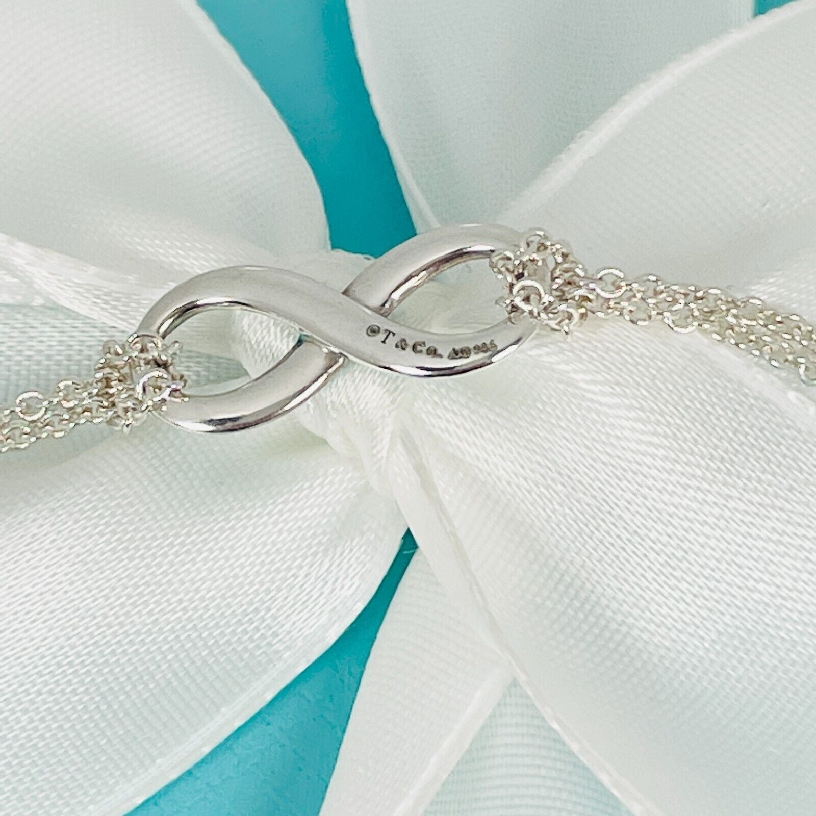 Tiffany & Co Blue Enamel Infinity Pendant Double Chain Necklace