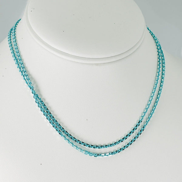 Tiffany & Co Sparkler Blue Coated Silver Enamel Chain Necklace 30" 2.5mm Links - 8
