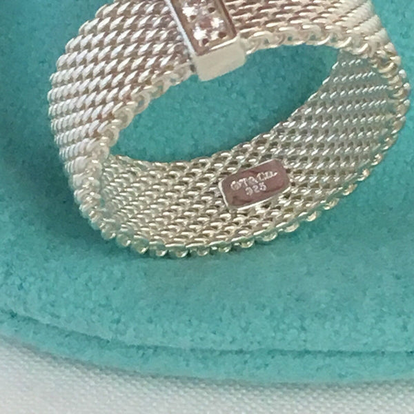 Size 7.5 Tiffany Somerset 4 Diamond Mesh Weave Band Ring in Sterling Silver - 4