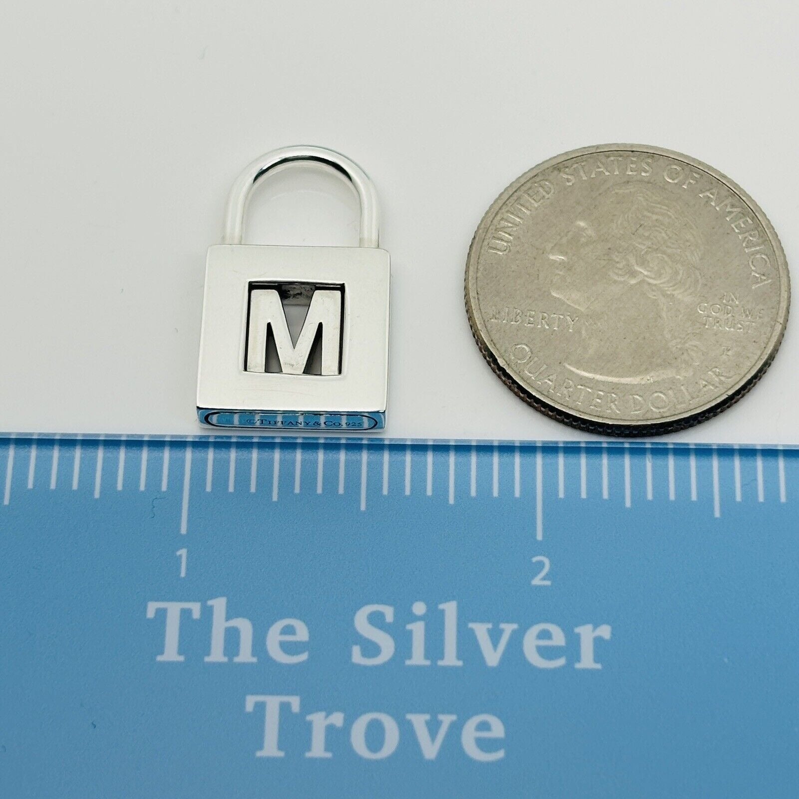 Tiffany Letter M Alphabet Initial Padlock Lock Charm Pendant in Sterling Silver