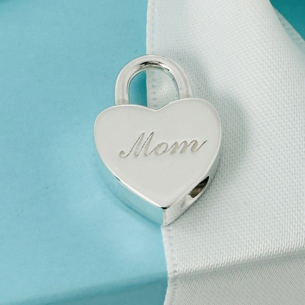 Tiffany & Co MOM Mother Heart Padlock Charm Pendant in Sterling Silver - 1
