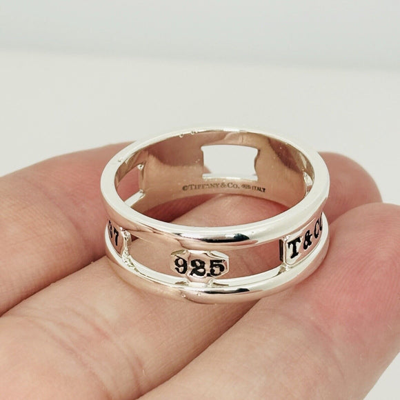 Size 12.5 Tiffany & Co 1837 Cutout Stencil Open Ring Mens Unisex in Silver
