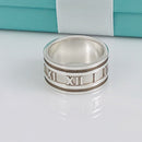 Size 5.5 Tiffany & Co Silver Atlas Ring Unisex Wide Band Roman Numerals-1