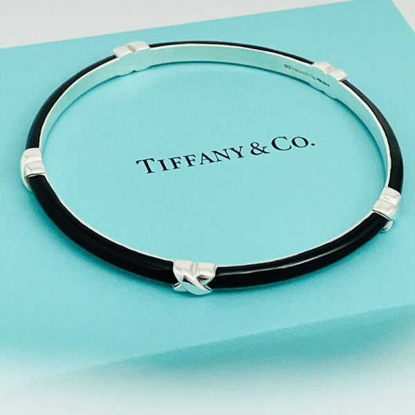 Tiffany & Co Signature X Black Enamel Bangle Bracelet in Sterling Silver 925 - 1