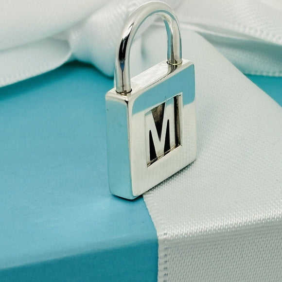 Tiffany Letter M Alphabet Initial Padlock Lock Charm Pendant in Sterling Silver