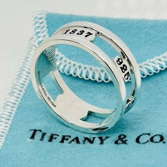 Size 12.5 Tiffany & Co 1837 Cutout Stencil Open Ring Mens Unisex in Silver