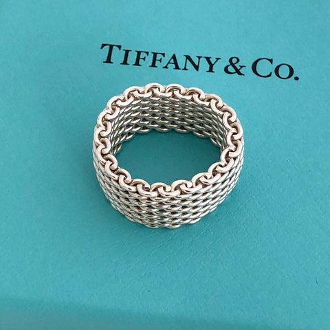 Size 7.5  Tiffany Somerset Mesh Weave Mens Unisex Ring in Sterling Silver - 0