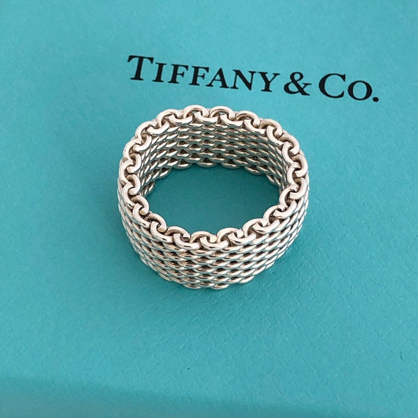 Size 7.5  Tiffany Somerset Mesh Weave Mens Unisex Ring in Sterling Silver - 2