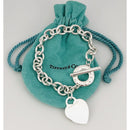 Large Tiffany & Co Sterling Silver Blank Heart Tag Toggle Charm Bracelet-1