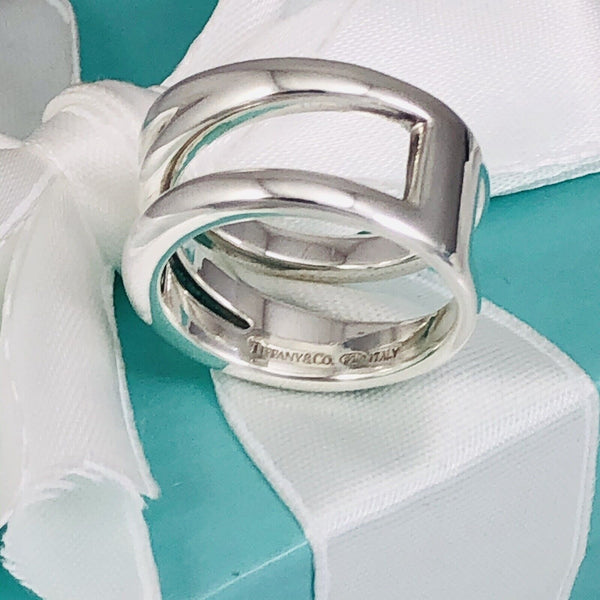 Size 5 Tiffany & Co Silver Mens Unisex ZigZag Le Circle Crossover Ring - 4