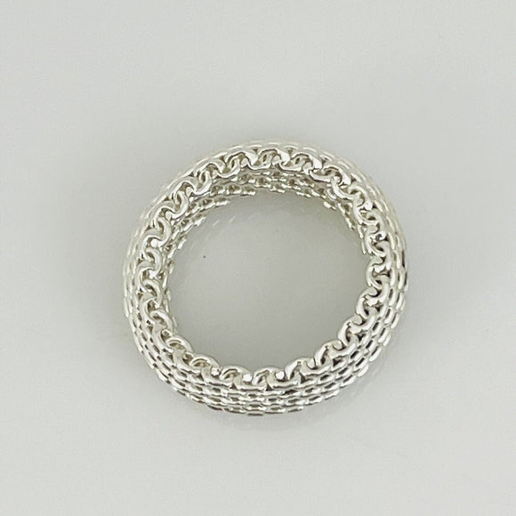 Size 7 Tiffany & Co Somerset Dome Sterling Silver Ring Mesh Weave Flexible Unisex
