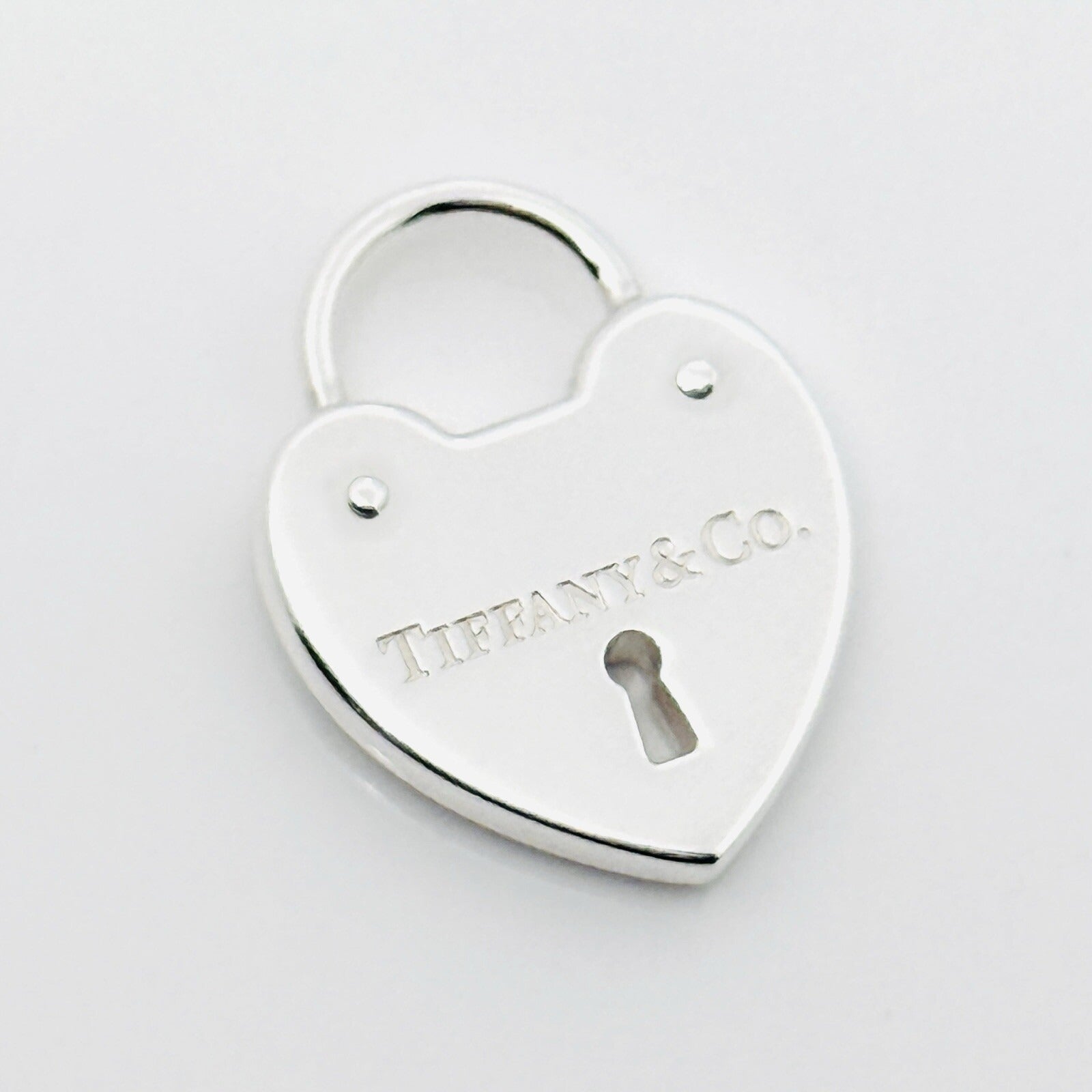 Tiffany & Co Studded Heart Key Keyhole Padlock Charm or Pendant in Silver - 0