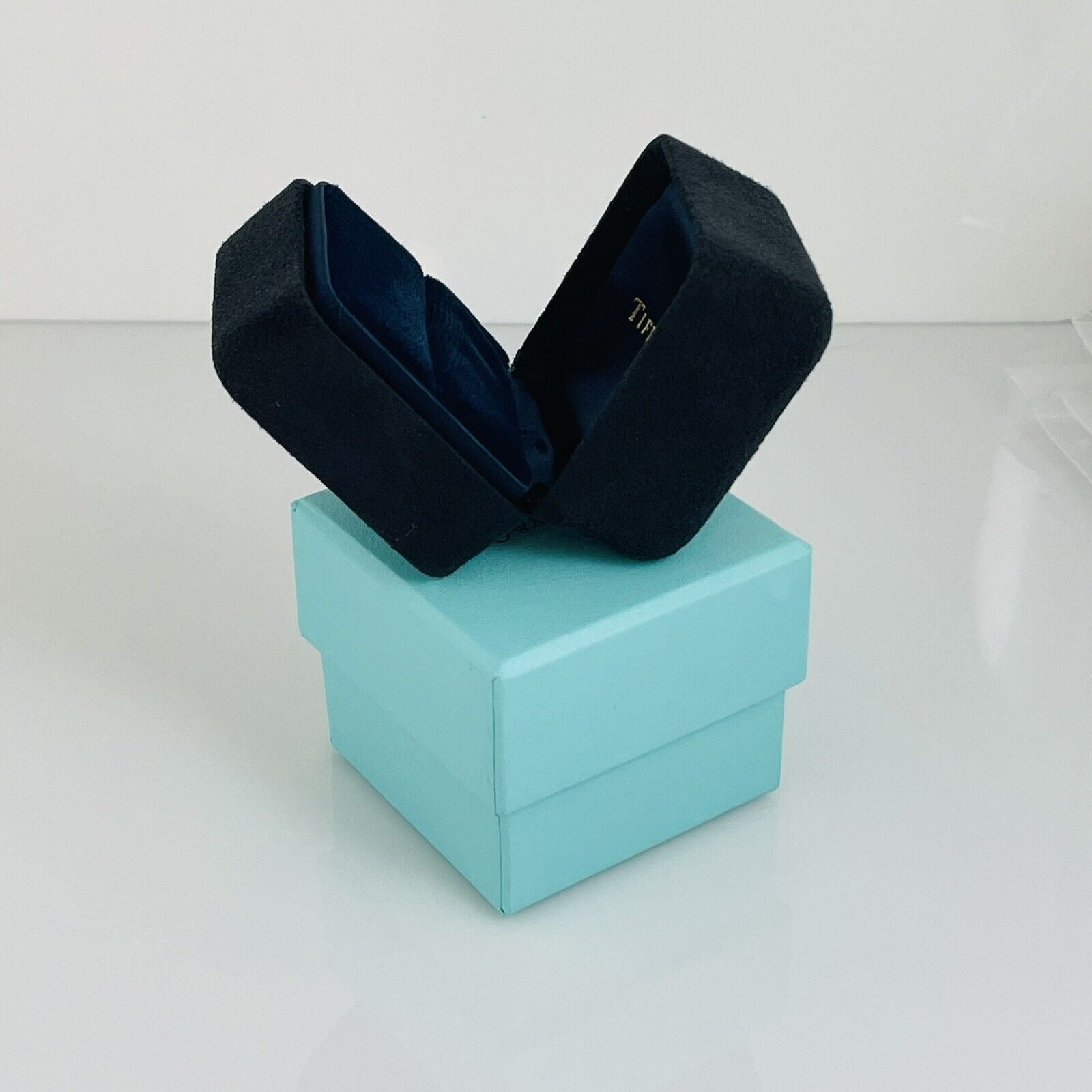 Vintage Tiffany Small Black and Royal Blue Suede Empty Ring Box With Blue Box
