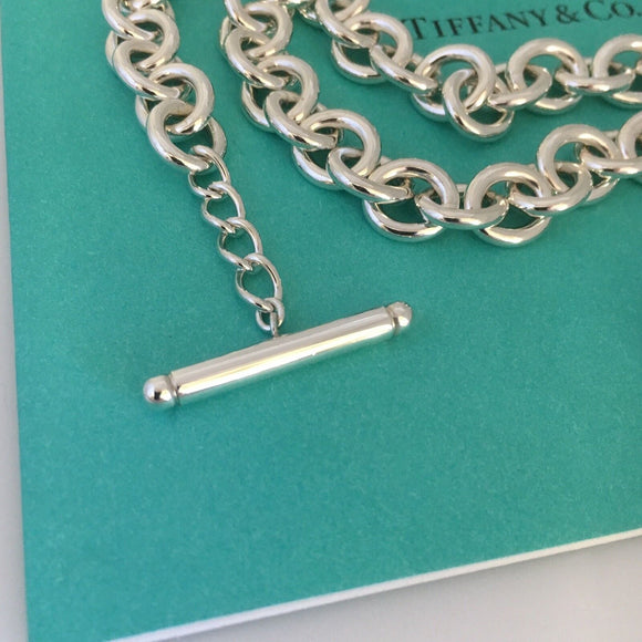 20” Large Tiffany & Co Sterling Silver Blank Heart Tag Toggle Necklace Plus Size