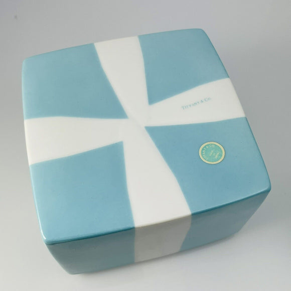 4.3" Large Tiffany Porcelain Blue Trinket Gift Box Ceramic Jewelry Container