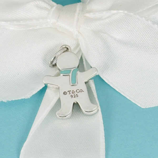 Tiffany & Co Gingerbread Man Christmas Charm in Blue Enamel and Silver - 4