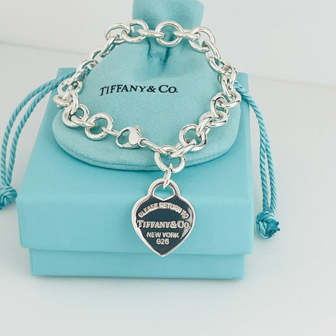 Please Return to Tiffany Heart Tag Charm Bracelet Tiffany Blue Gift Box Pouch