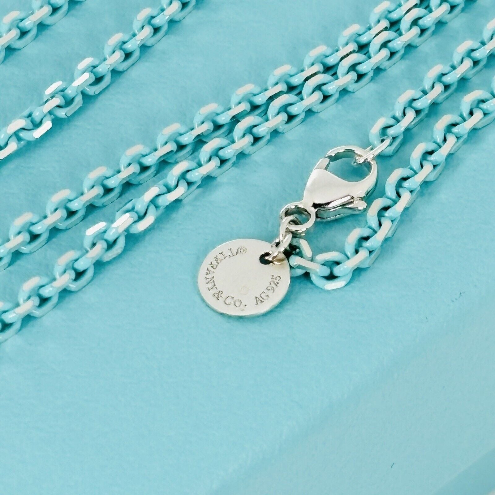 Tiffany & Co Sparkler Blue Coated Silver Enamel Chain Necklace 30