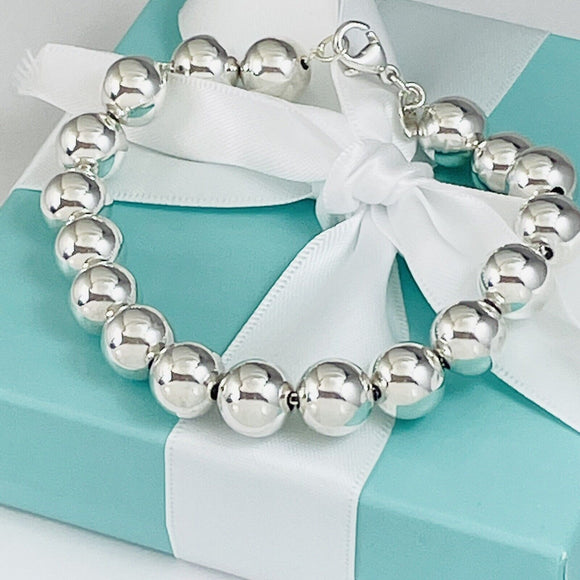 8" Tiffany HardWear Ball Bead Bracelet Sterling Silver 10mm Beads