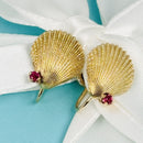 Tiffany Gold Shell Earrings with Red Ruby-2
