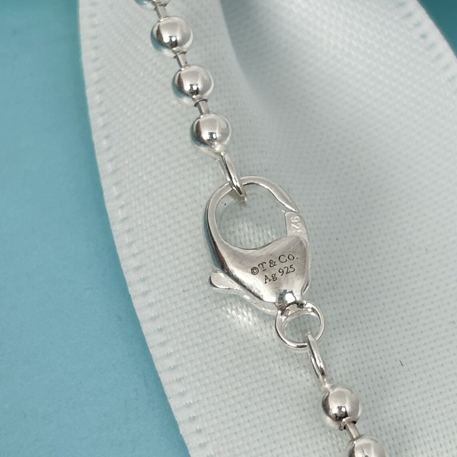 34" Tiffany Bead Necklace Dog Chain Mens Unisex in Sterling Silver - 0