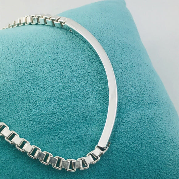 8.5" Large Tiffany Venetian ID Box Link Bracelet Engravable Mens Unisex