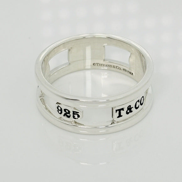 Size 12.5 Tiffany & Co 1837 Cutout Stencil Open Ring Mens Unisex in Silver