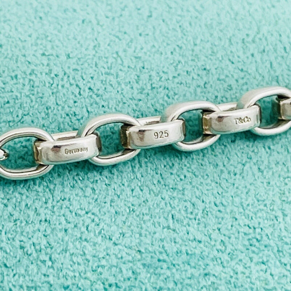 7" Tiffany & Co Sterling Silver Large Oval Rolo Round Link Chain Bracelet