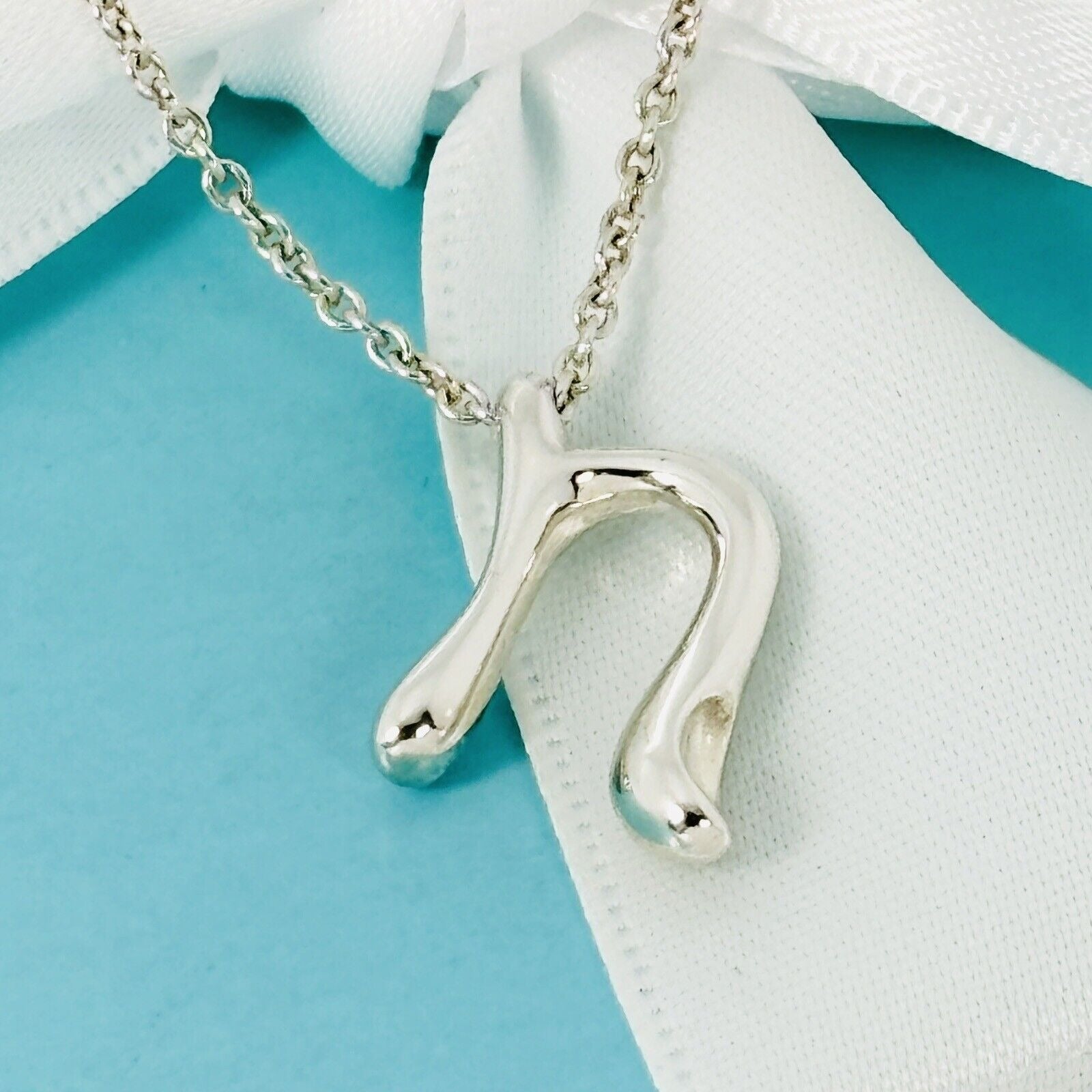 18" Tiffany Letter N Alphabet Initial Pendant 1.5m Chain Necklace Elsa Peretti