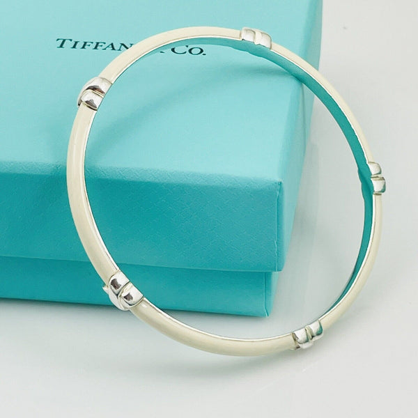 7.75" Tiffany Signature X Bangle Bracelet in White Ivory Cream Enamel 925 Silver - 5