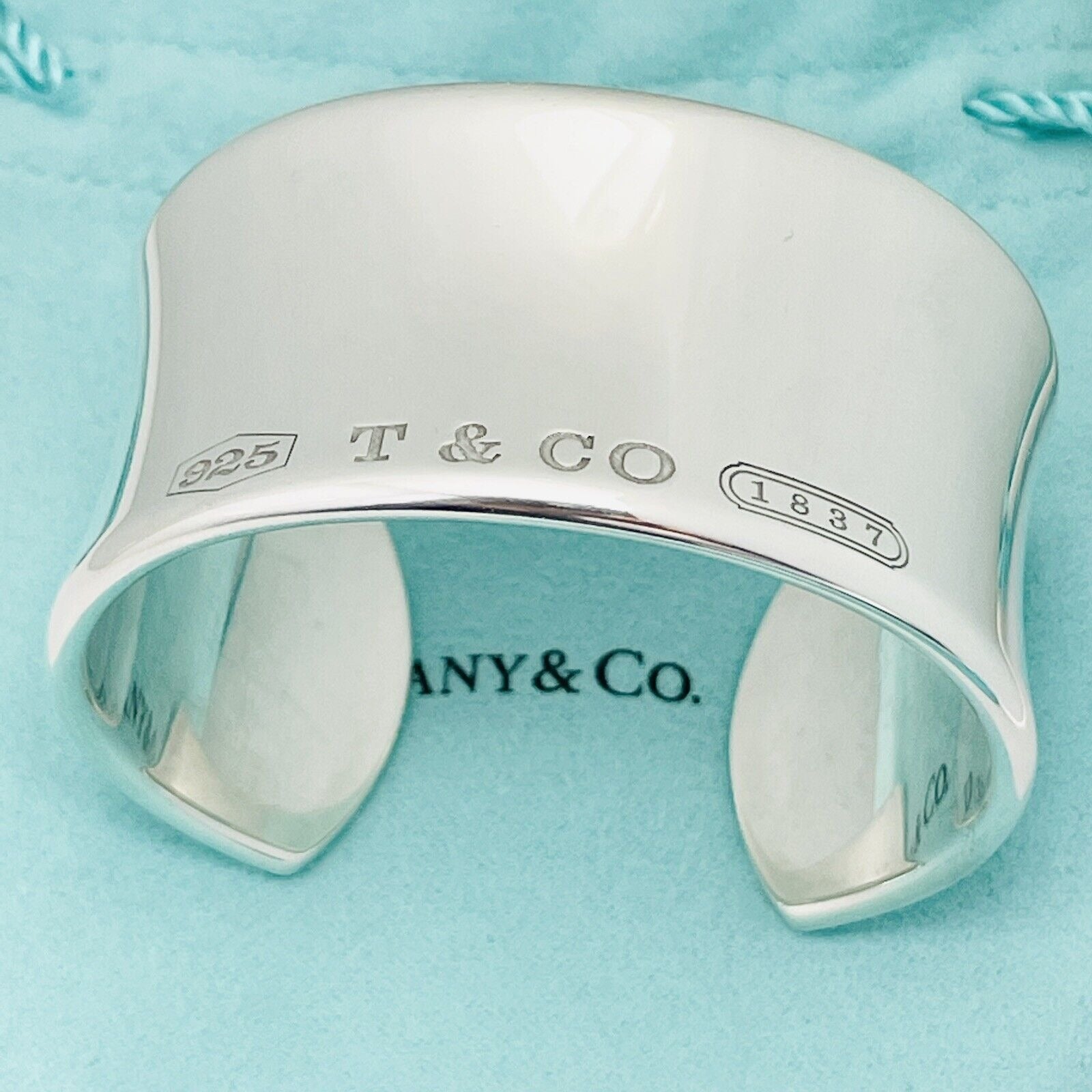 Size Small 6.25" Tiffany & Co 1837 Extra Wide Cuff Bracelet in Silver