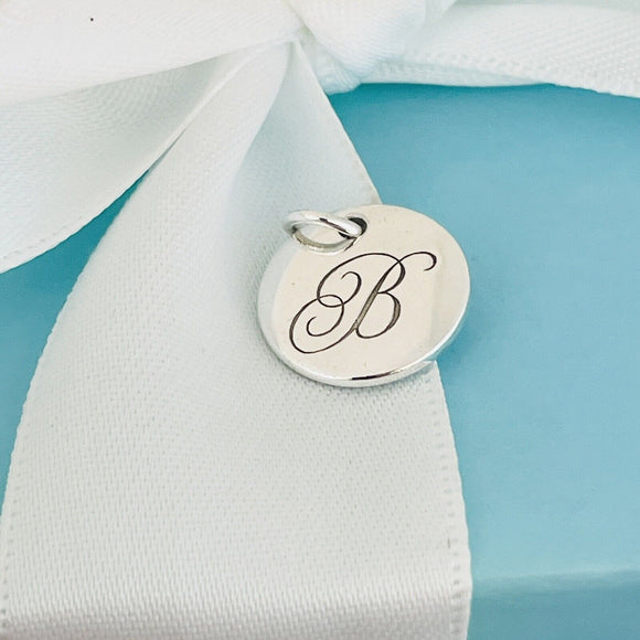 Tiffany Silver Letter B Alphabet Initial Round Circle Notes Charm Pendant