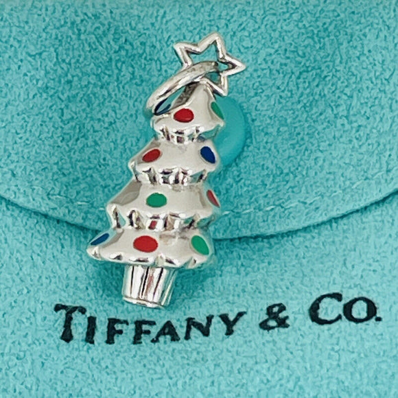 Tiffany & Co Christmas Tree Charm or Pendant in Enamel and  Sterling Silver