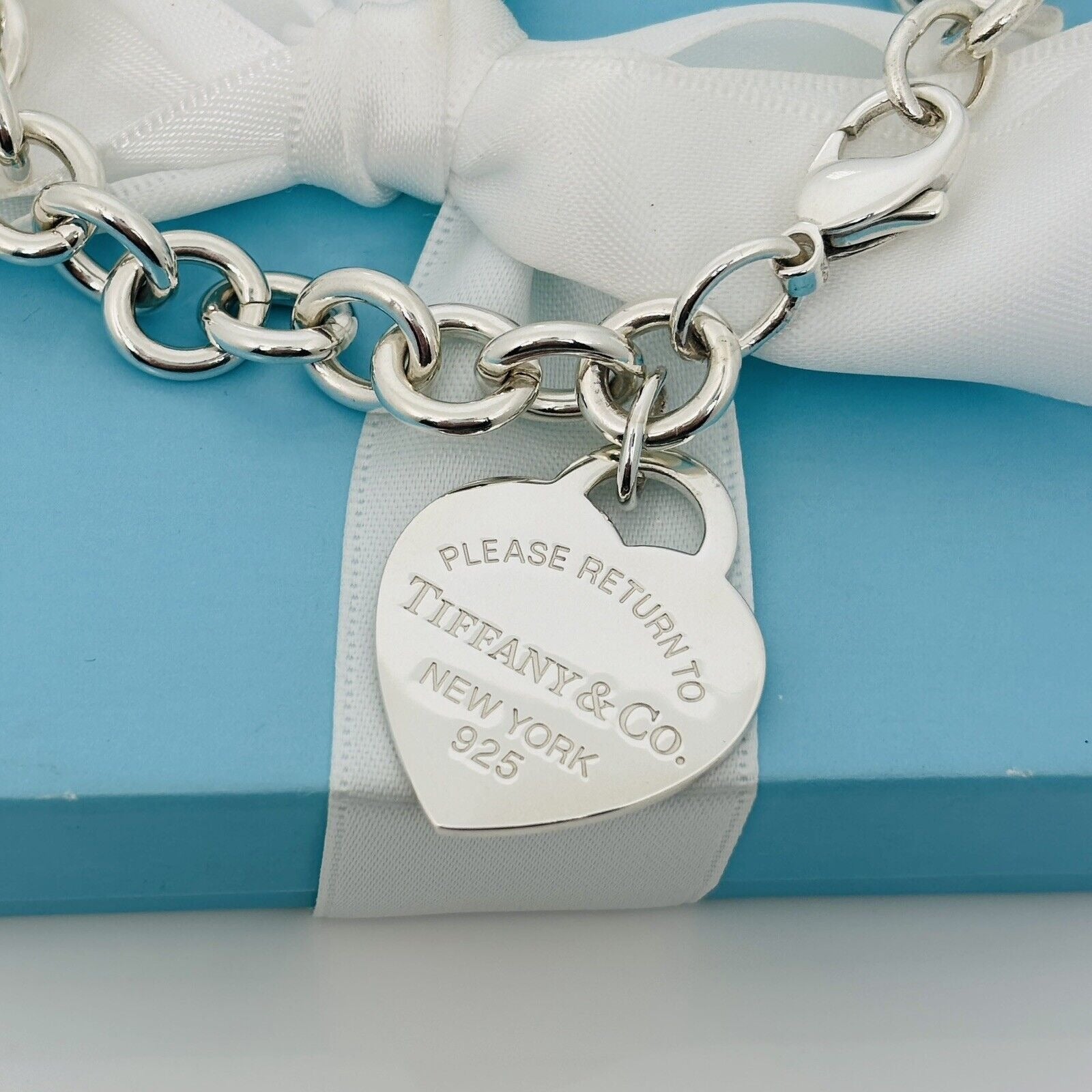 8.75" Please Return to Tiffany Large Heart Tag Charm Bracelet Plus Size