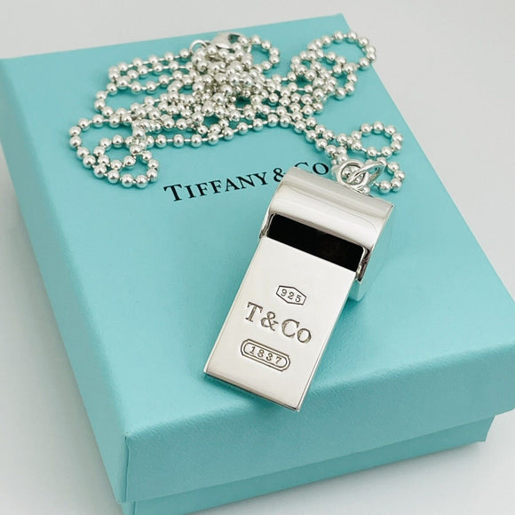 Tiffany Sterling Silver 1837 Whistle Pendant for Coach Teacher Sports Bead Chain