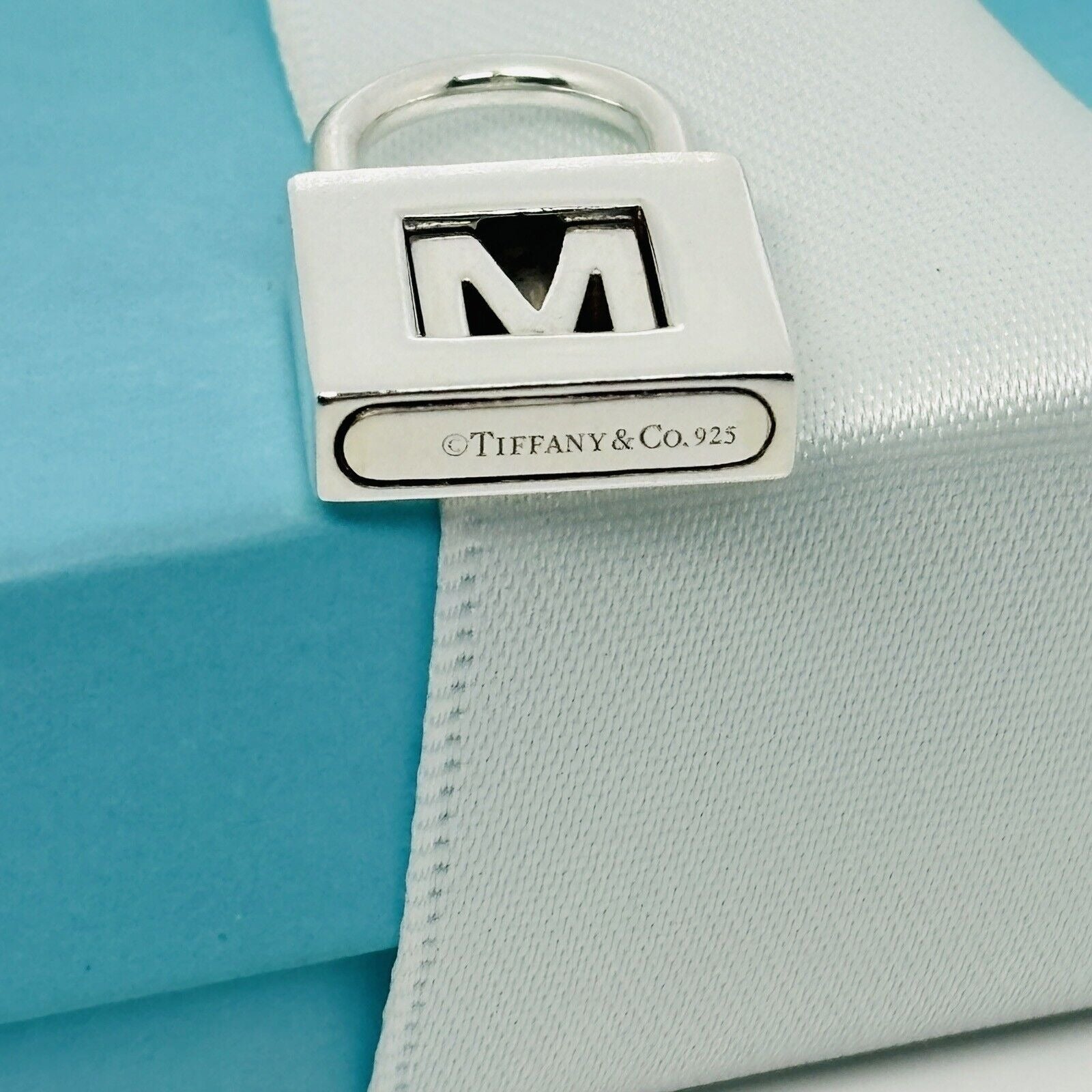 Tiffany Letter M Alphabet Initial Padlock Lock Charm Pendant in Sterling Silver