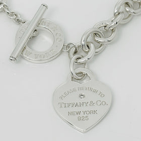 18" Return Tiffany & Co Diamond Heart Tag Toggle Necklace in Sterling Silver