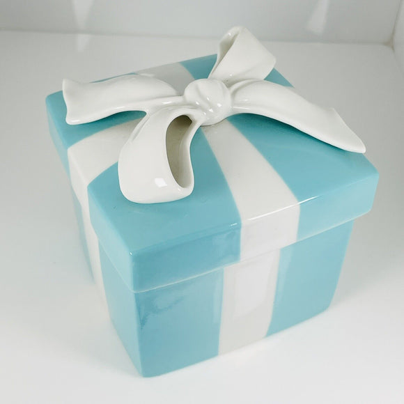 4.3" Large Tiffany Porcelain Blue Bone China Trinket Gift Box Ceramic Jewelry