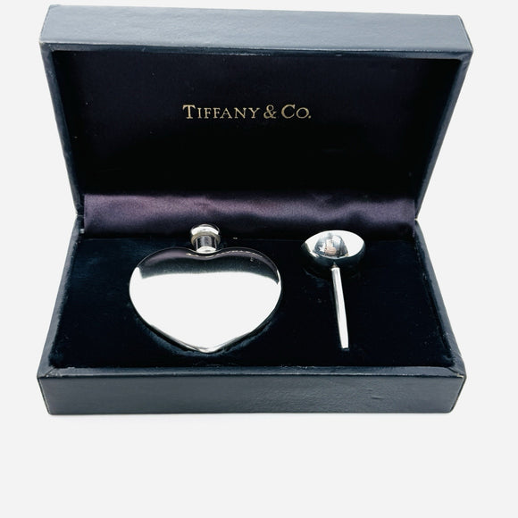 Vintage Tiffany Heart Perfume Flacon Bottle Funnel in Silver with Storage Box