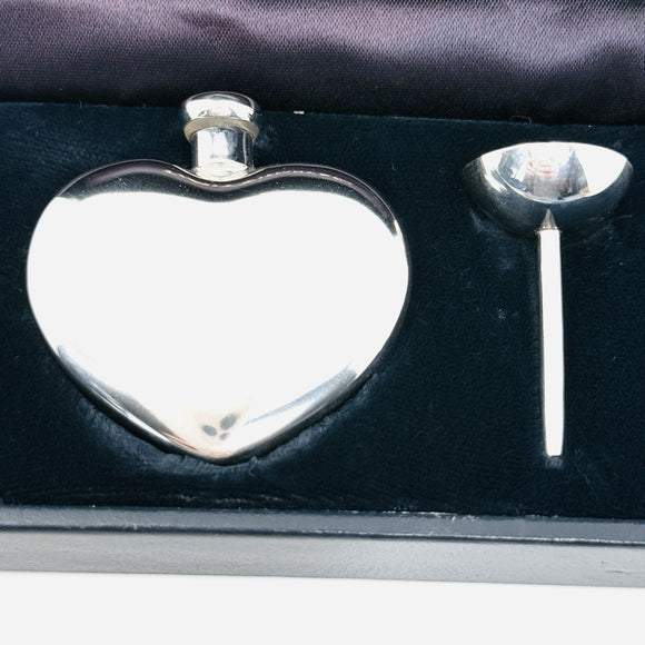 Vintage Tiffany Heart Perfume Flacon Bottle Funnel in Silver with Storage Box