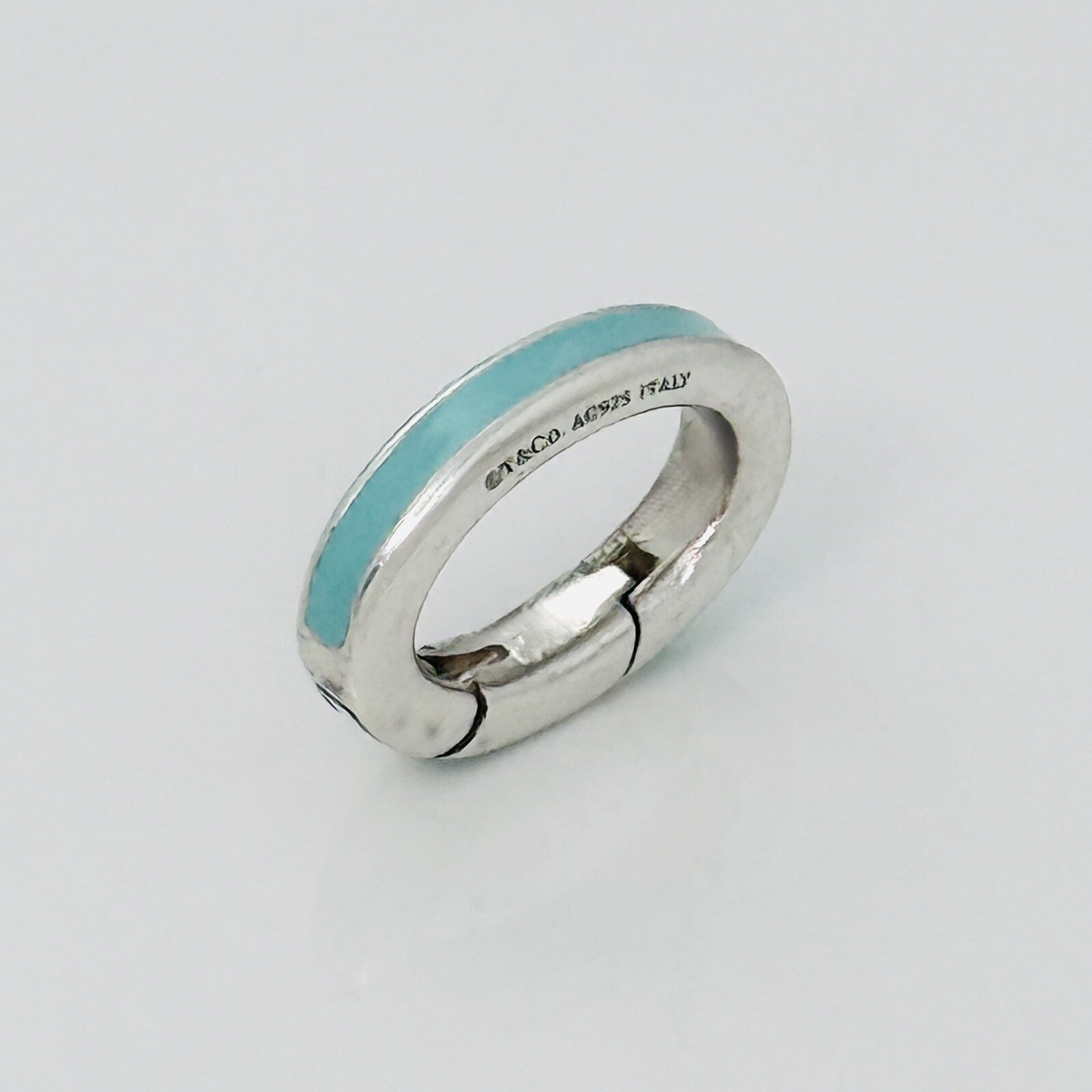Tiffany Blue Enamel Oval Jump Ring in Sterling Silver AUTHENTIC