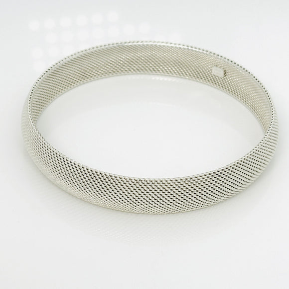 7.5" Tiffany & Co Somerset Firm Dome Mesh Bangle Bracelet in Silver