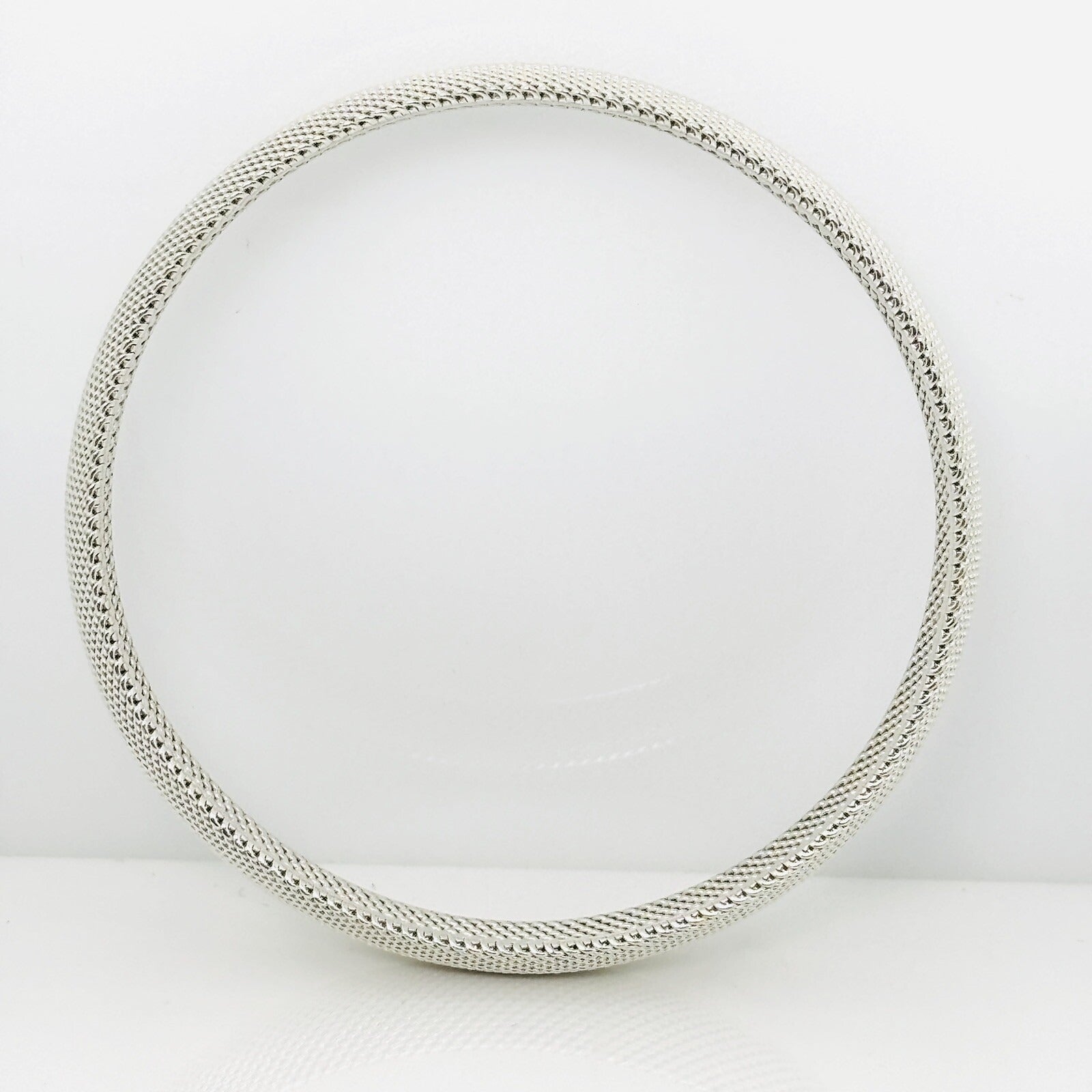 7.5" Tiffany & Co Somerset Firm Dome Mesh Bangle Bracelet in Silver