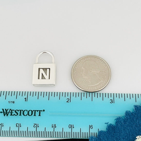 Tiffany & Co Letter N Alphabet Initial Padlock  Notes Charm Pendant in Silver