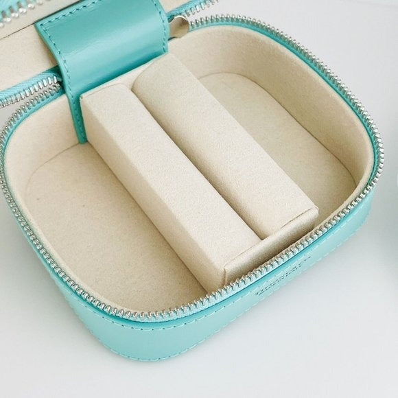 Tiffany Blue Leather Travel Storage Jewelry Box Pouch Zipper - 4