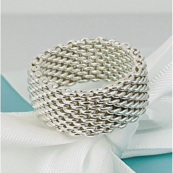 Size 6.5 Tiffany Somerset Ring Mesh Weave Flexible Sterling Silver